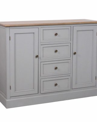 Credenza "Vicenzo" in Legno di Pino e MDF con 4 Cassetti e 2 Ante Piano Effetto Legno e Struttura Grigia 120x40x90 cm