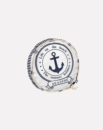 Cuscino Tondo Decorativo con Ancora Blu Stile Marino
