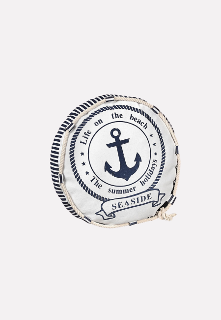 Cuscino Tondo Decorativo con Ancora Blu Stile Marino