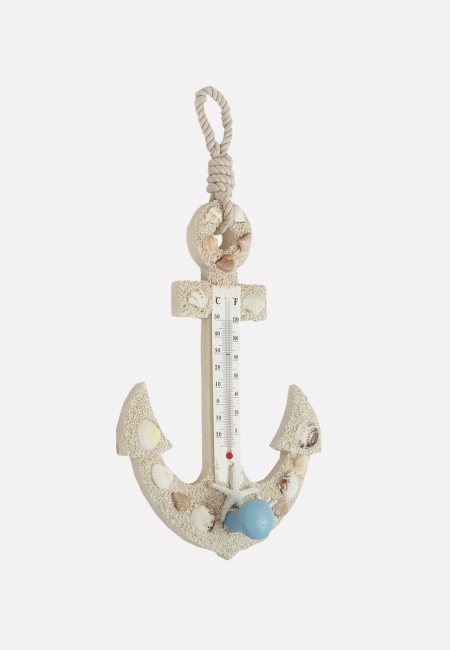 TERMOMETRO DA APPENDERE FORMA ANCORA CON CONCHIGLIE E APPENDINO