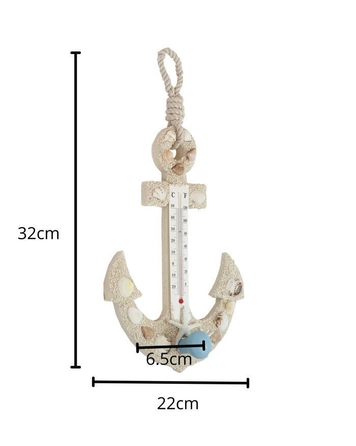 Termometro da appendere a forma di ancora con conchiglie e appendino - immagine 2