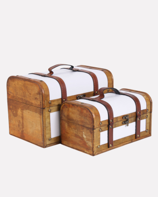 Baule in legno bianco e marrone con manico in set di 2
