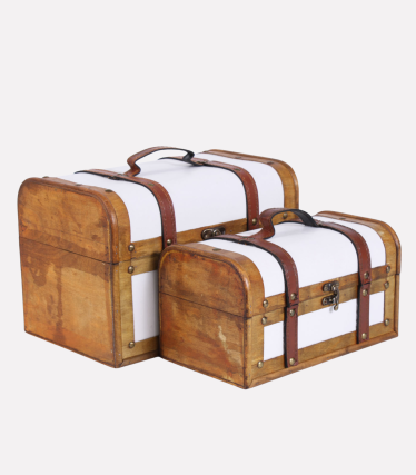 Baule in legno bianco e marrone con manico in set di 2