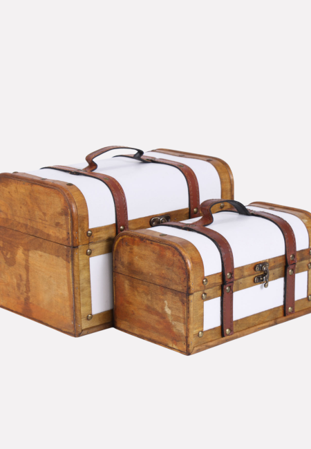 Baule in legno bianco e marrone con manico in set di 2