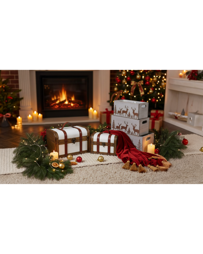 Baule in legno bianco e marrone con manico in set di 2 - immagine 2