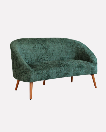 Divano "Elfo" in tessuto verde effetto bouclé