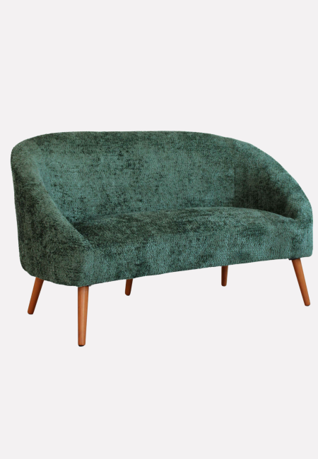 Divano "Elfo" in tessuto verde effetto bouclé