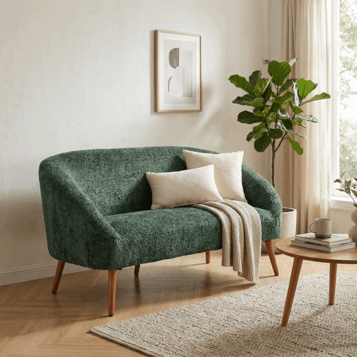 Divano "Elfo" in tessuto verde effetto bouclé - immagine 2