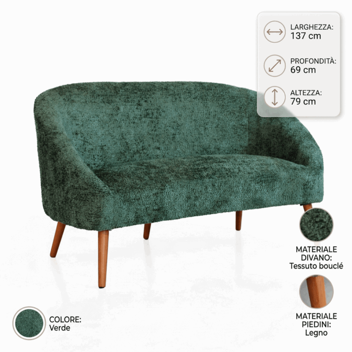 Divano "Elfo" in tessuto verde effetto bouclé - immagine 4