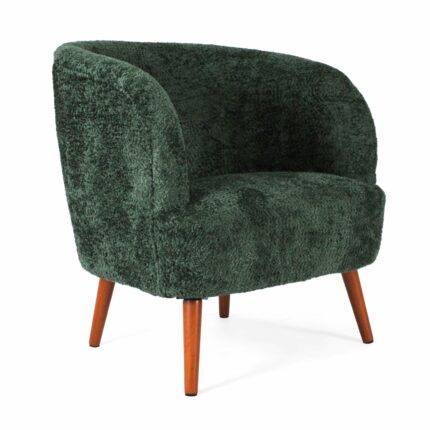Poltrona "Elfo" in tessuto verde effetto bouclé