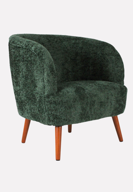 Poltrona "Elfo" in tessuto verde effetto bouclé