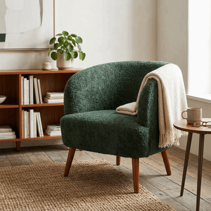 Poltrona "Elfo" in tessuto verde effetto bouclé - immagine 2