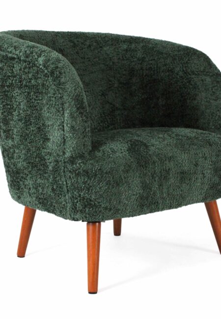 Poltrona "Elfo" in tessuto verde effetto bouclé