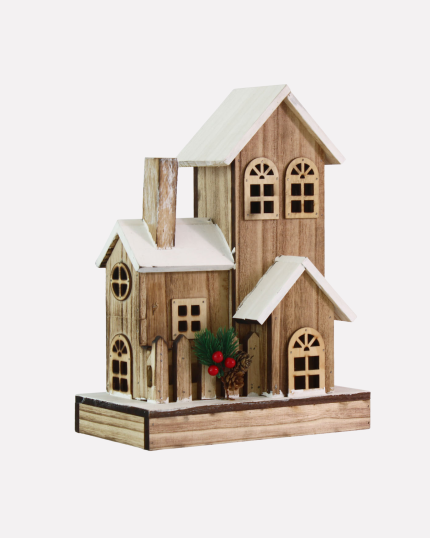 Casetta natalizia decorativa in legno di abete con led