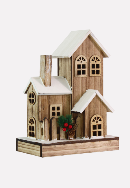 Casetta natalizia decorativa in legno di abete con led