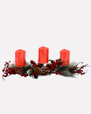 Portacandele natalizio decorativo con 3 candele rosse incluse