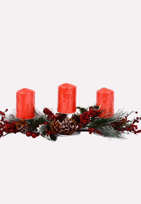 Portacandele natalizio decorativo con 3 candele rosse incluse