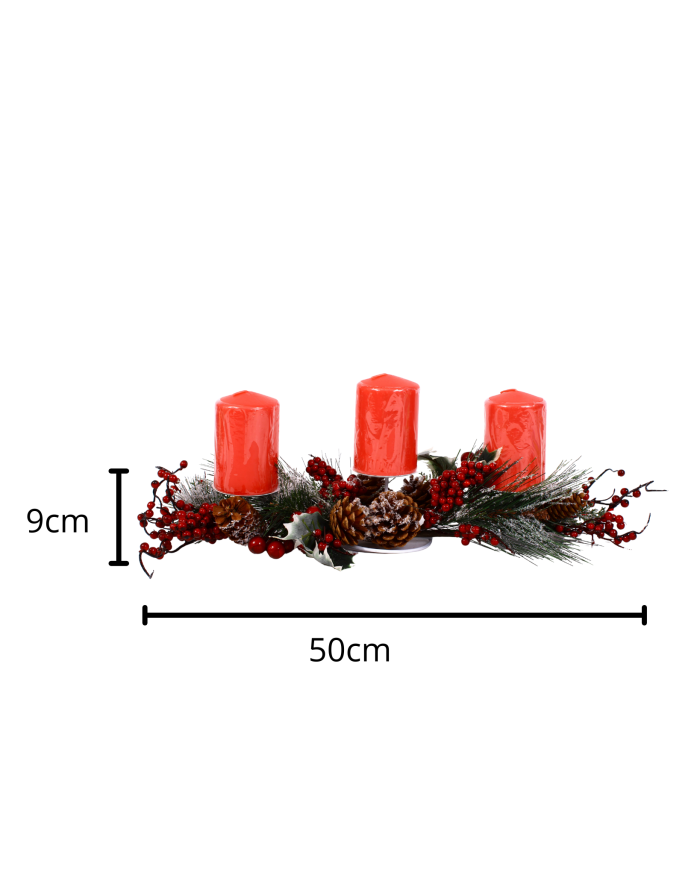 Portacandele natalizio decorativo con 3 candele rosse incluse - immagine 3