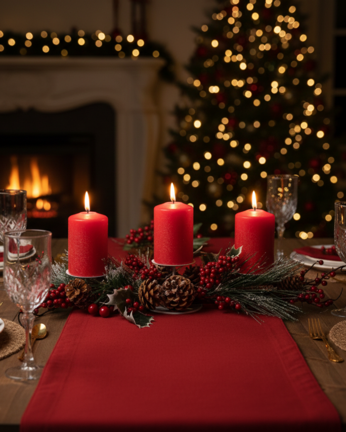 Portacandele natalizio decorativo con 3 candele rosse incluse - immagine 2