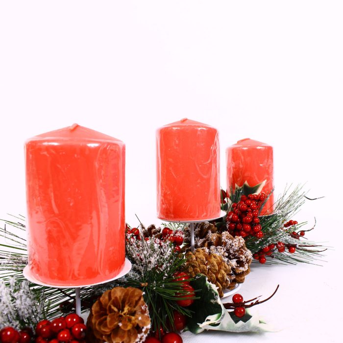 Portacandele natalizio decorativo con 3 candele rosse incluse - immagine 5