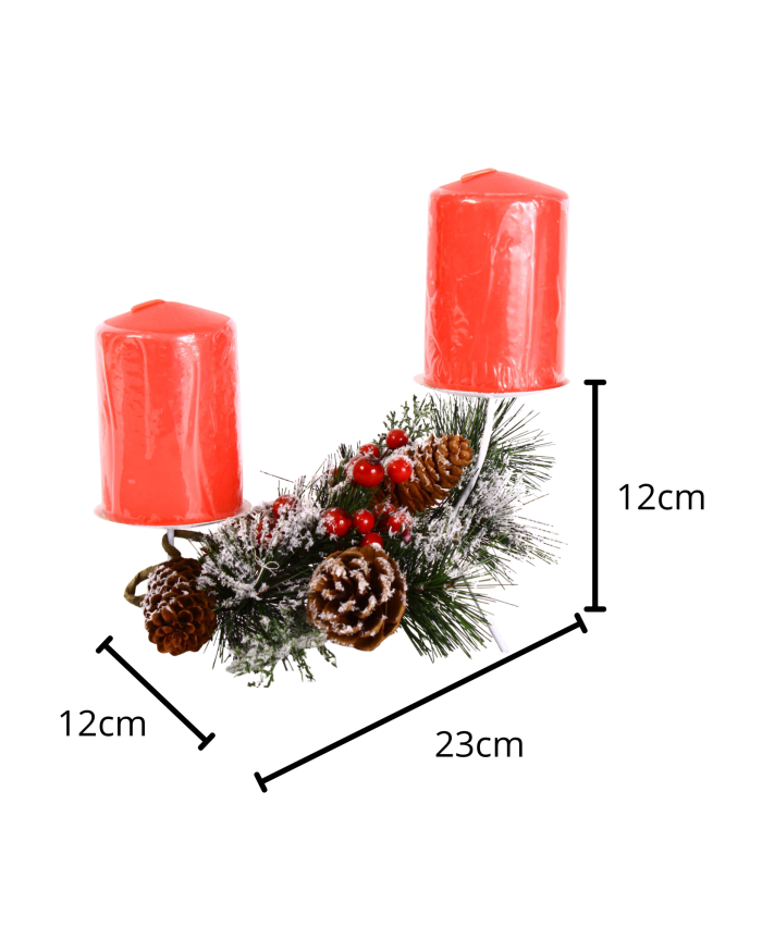 Portacandele natalizio decorativo con due candele rosse incluse - immagine 3