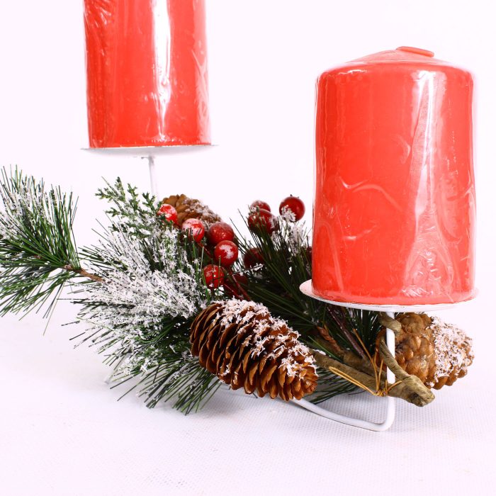 Portacandele natalizio decorativo con due candele rosse incluse - immagine 6