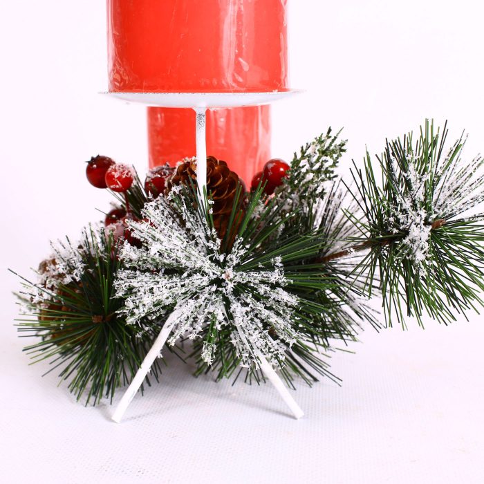 Portacandele natalizio decorativo con due candele rosse incluse - immagine 5