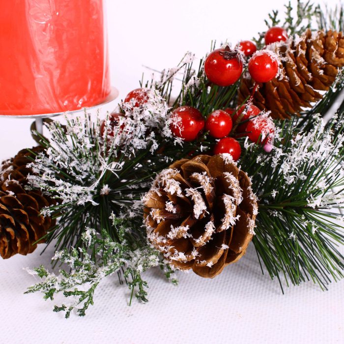 Portacandele natalizio decorativo con due candele rosse incluse - immagine 4