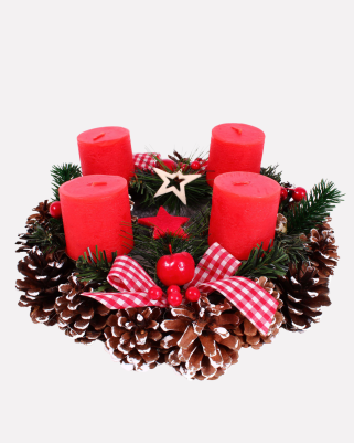 Centrotavola natalizio decorativo con 4 candele rosse