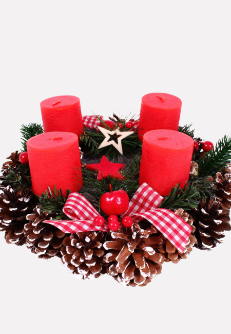 Centrotavola natalizio decorativo con 4 candele rosse