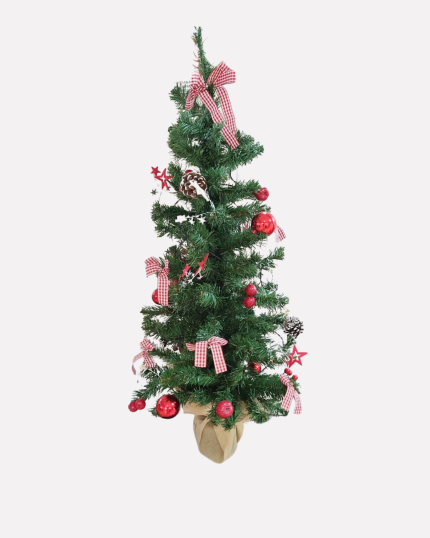 Albero natalizio decorativo con luci e addobbi