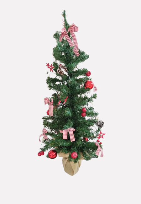 Albero natalizio decorativo con luci e addobbi