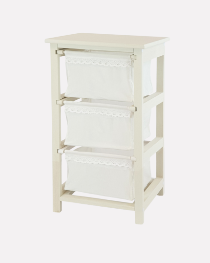 Cassettiera Bianca in Legno di Abete con 3 Cassetti 38x28x68 cm