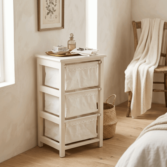 Cassettiera Bianca in Legno di Abete con 3 Cassetti 38x28x68 cm - immagine 5
