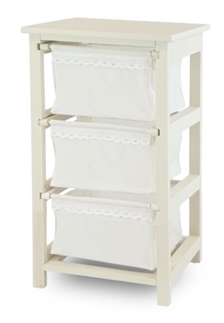 Cassettiera Bianca in Legno di Abete con 3 Cassetti 38x28x68 cm