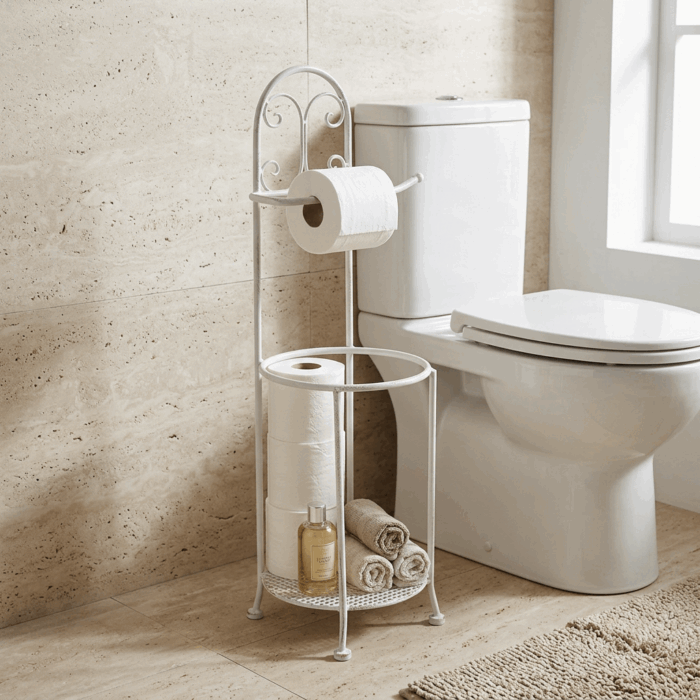 Portarotoli da terra in metallo bianco anticato Ø20H70 cm - immagine 2