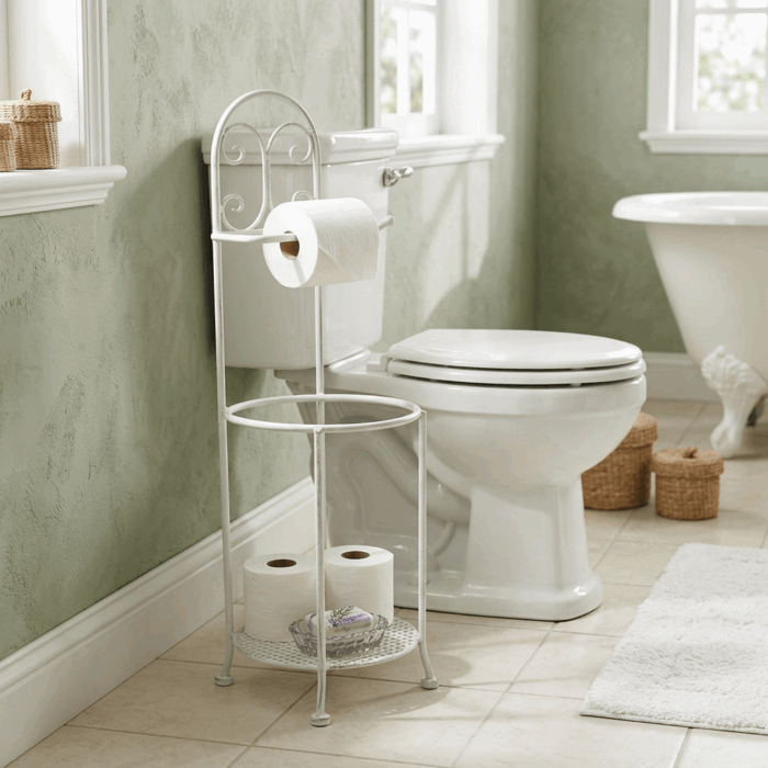 Portarotoli da terra in metallo bianco anticato Ø20H70 cm - immagine 5