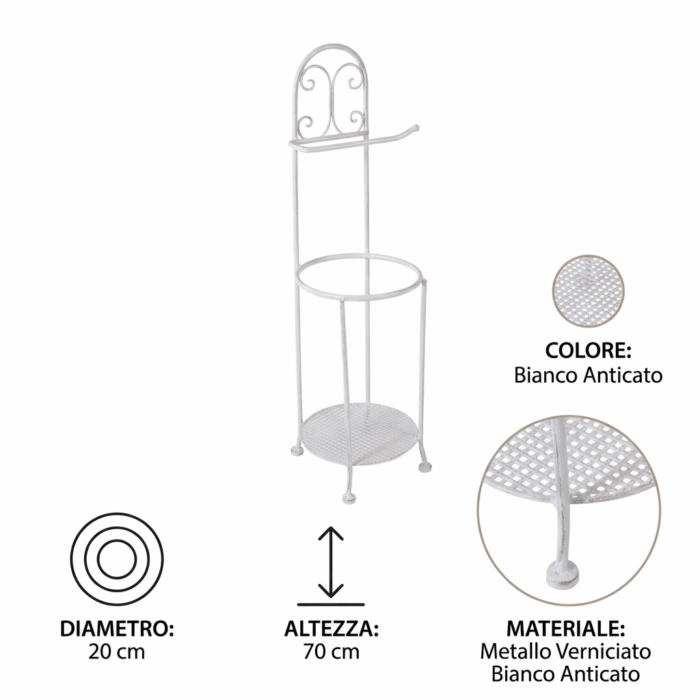 Portarotoli da terra in metallo bianco anticato Ø20H70 cm - immagine 4