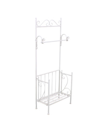 Portasciugamani in metallo bianco anticato con ripiano e barra porta asciugamani 41X21H105 cm