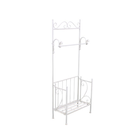 Portasciugamani in metallo bianco anticato con ripiano e barra porta asciugamani 41X21H105 cm