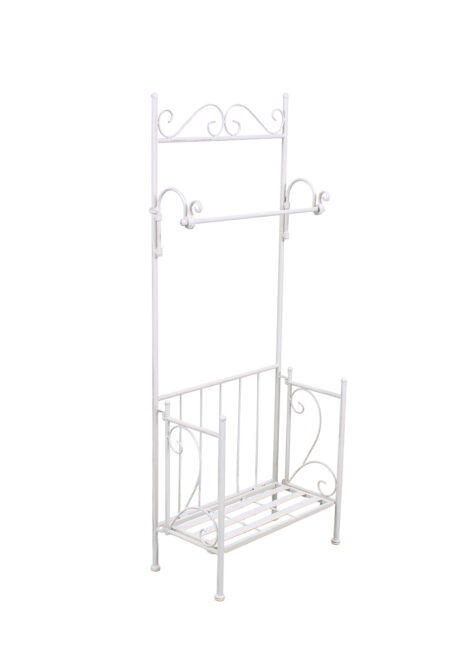 Portasciugamani in metallo bianco anticato con ripiano e barra porta asciugamani 41X21H105 cm