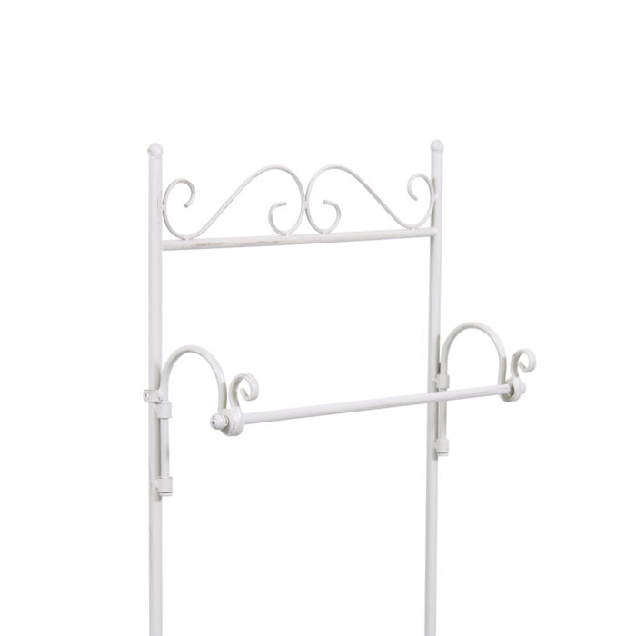Portasciugamani in metallo bianco anticato con ripiano e barra porta asciugamani 41X21H105 cm - immagine 6