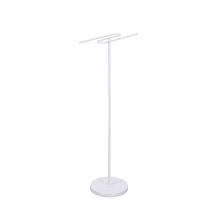 Portasciugamani da terra in metallo bianco anticato con braccio doppio per più asciugamani 32x23x90 cm