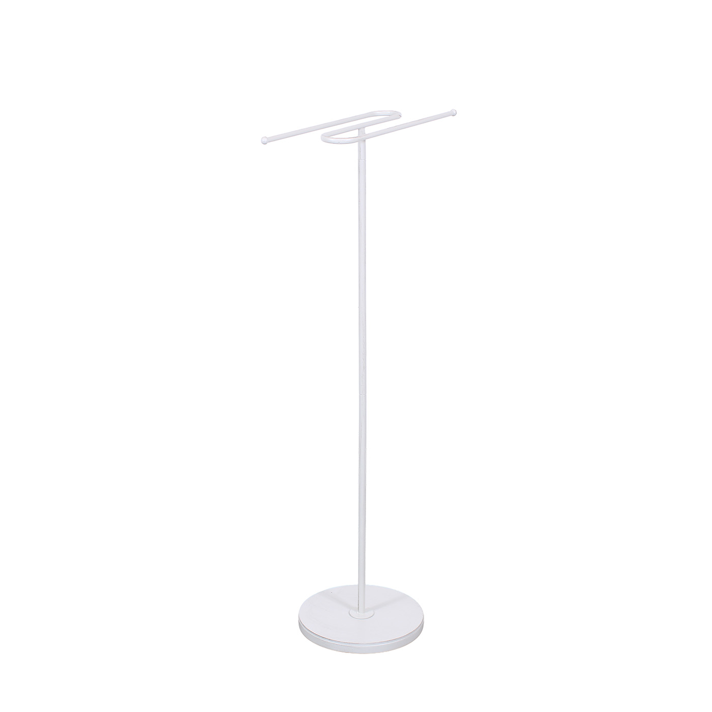 11-NQ24 Portasciugamani da terra in metallo bianco anticato con braccio doppio per più asciugamani 32x23x90 cm