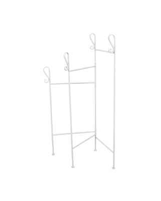 Portasciugamani in metallo bianco anticato con 3 braccia ripieghevoli 40X40XH105 cm