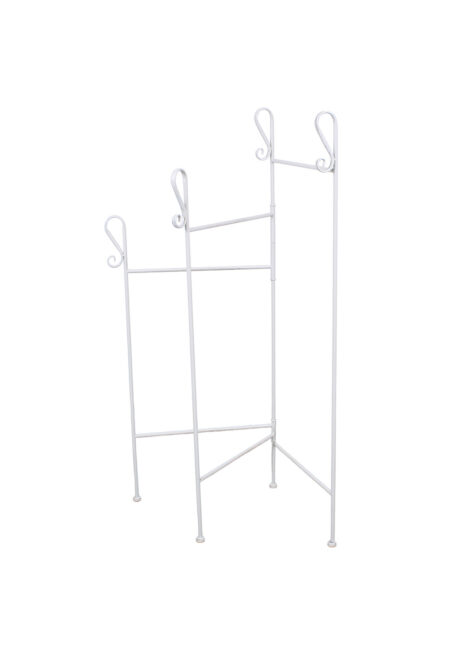 Portasciugamani in metallo bianco anticato con 3 braccia ripieghevoli 40X40XH105 cm