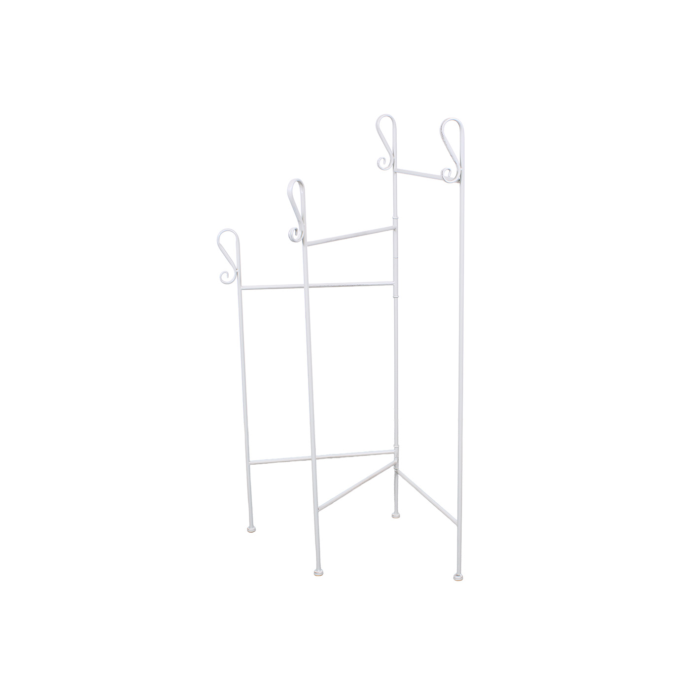 11-NQ359 Portasciugamani in metallo bianco anticato con 3 braccia ripieghevoli 40X40XH105 cm