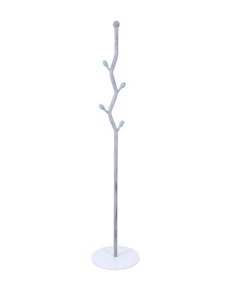 Attaccapanni in metallo grigio stilizzato a piantana con petali azzurri 32X32H170 cm