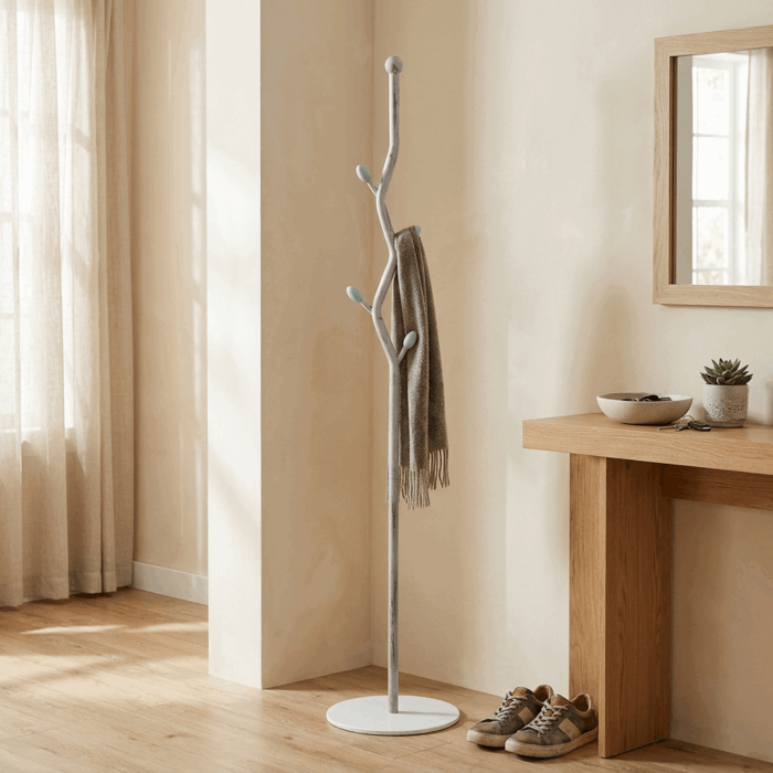Attaccapanni in metallo grigio stilizzato a piantana con petali azzurri 32X32H170 cm - immagine 5