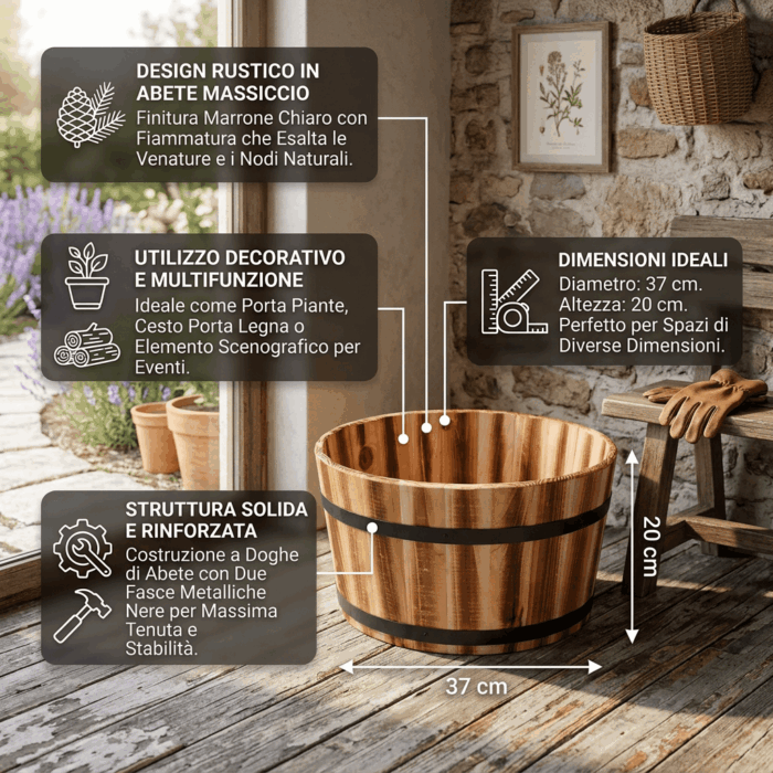 Mastello in abete marrone chiaro Ø37H20 cm - immagine 3